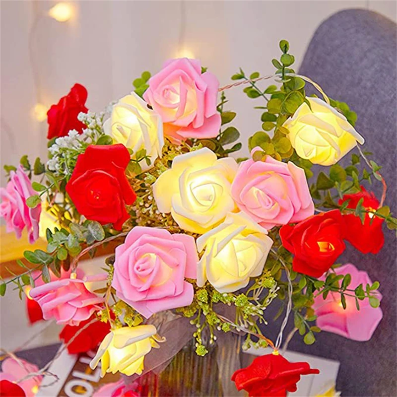 1pc 3M/20LED Rose Flower String Light Battery Powered Wedding Party Garland Fairy Lights for Christmas Bedroom Garden Decoration
