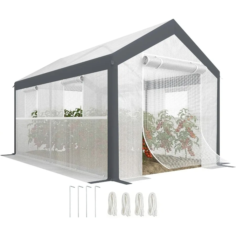 Greenhouse Walk-in Tunnel PE Cover Steel Frame White for outdoor gardening with UV-resistant and durable material
