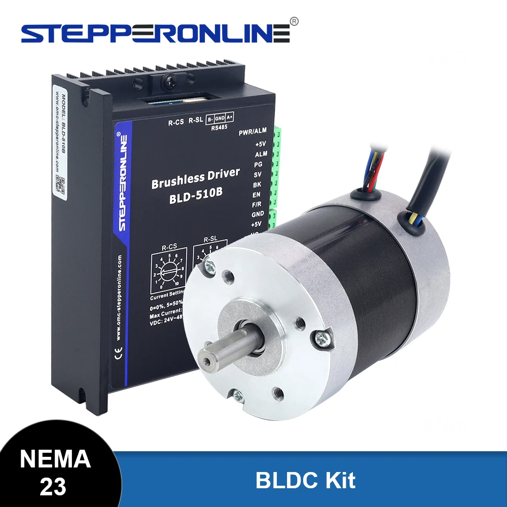 STEPPERONLINE 101W Brushless BLDC Motor 3000RPM Nema 23 Three Phase DC 24V Brushless Motor Kit with RS485 Analog Drive for CNC
