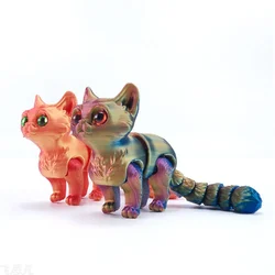 3D Printed Mini Cute Cat Figure Multi-joint Movable with Glittering Eyes for Room Decoration Accessories Kids Gift