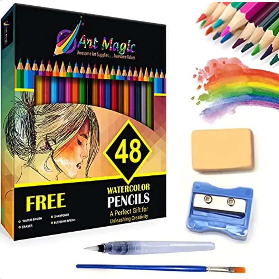 

Watercolor Pencils Set of 48 Profional Colored Pencils for Adult and Teens Premium Art plies for Coloring Blending and Layering
