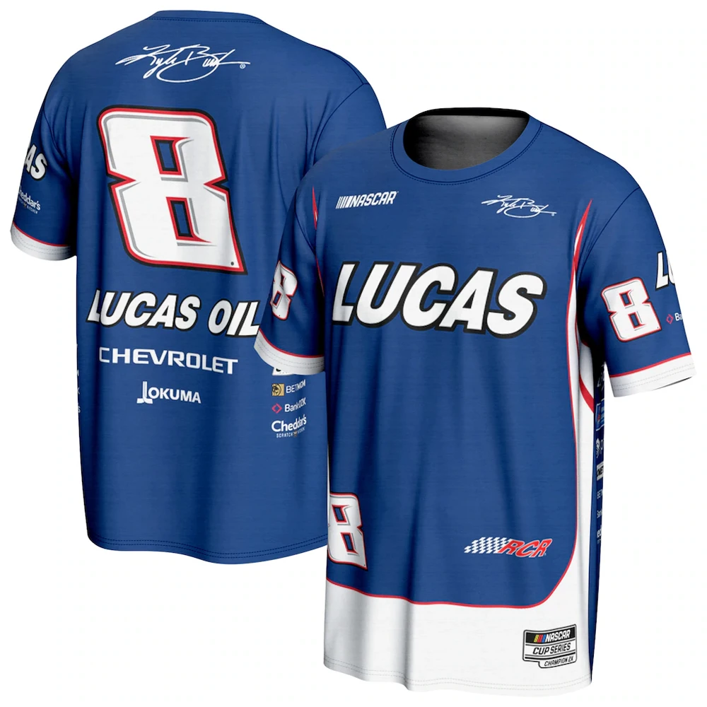 Men's Kyle Busch Blue All Over Print T-Shirt Sports Quick Dry Breathable Short Sleeve NASCAR Fans Fashion Casual Racing T-shirts