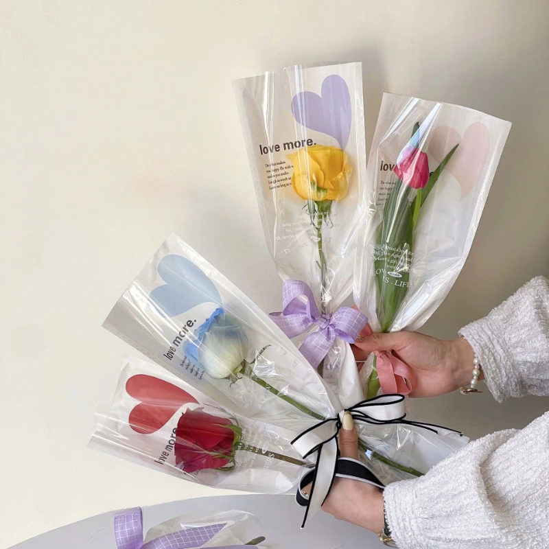 Роза, цветок, один пакет, цветочный магазин, цветочная упаковка, прозрачный пластиковый пакет