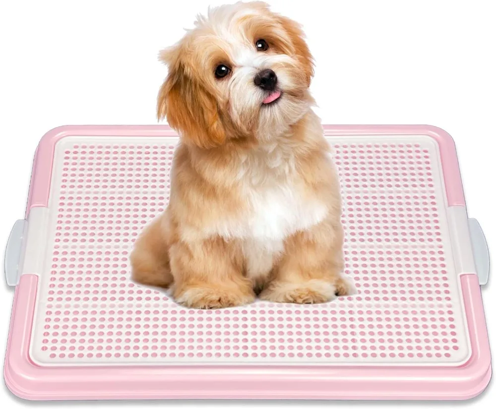 Soporte para almohadilla para orinar para perros, bandeja de entrenamiento para orinal para cachorros de 22,5 x 16,5 pulgadas para perros pequeños (rosa)