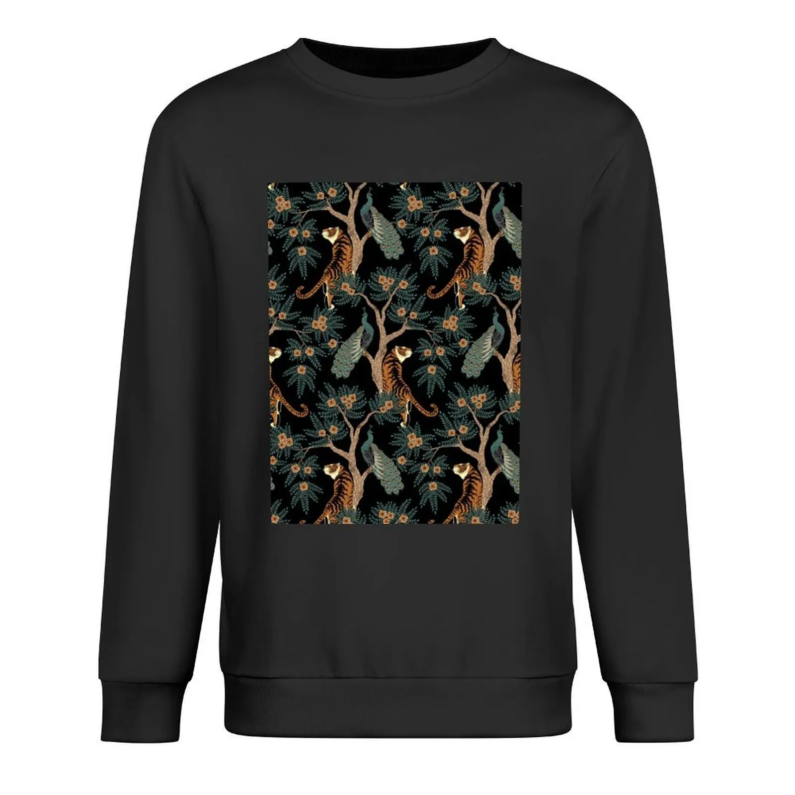 

Midnight Floral Pattern with Tigers & Peacocks Pullover men's sweat-shirt tracksuits japanese style graphic sweatshirts