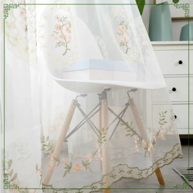 1PC European Style Minimalist Powder Door Embroidered Chiffon Bay Window Living Room Filter Window Screen Curtain
