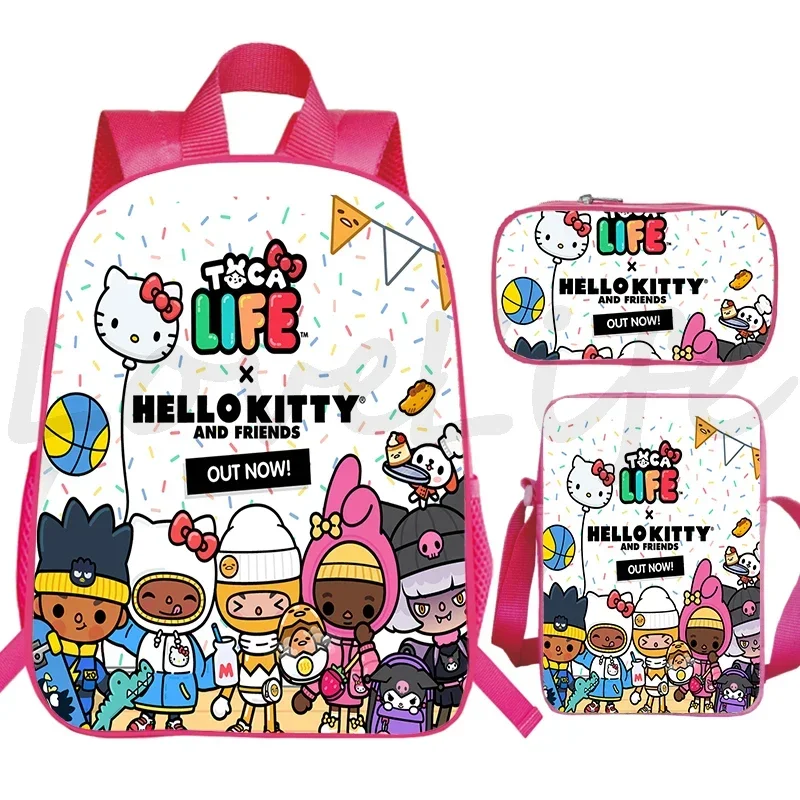 توكا لايف وورلد حقيبة الظهر 3 قطعة مجموعة سعة كبيرة الوردي الكتب أنيمي بنين حقيبة مدرسية للبنات الأطفال لطيف Mochila 16 بوصة