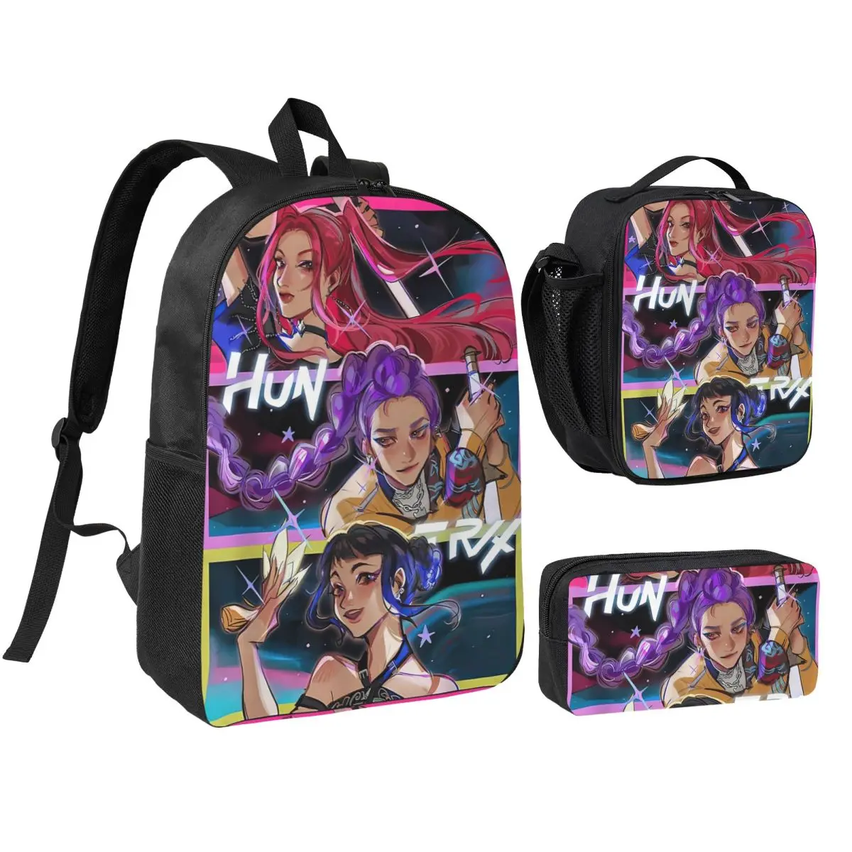 

Лицензированный командный рюкзак K-Kpop D-Demon H-Hunters 3pecs/set для студентов, колледжа, рюкзак, сумка для обеда, пенал