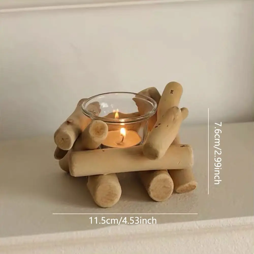 Ancient Wood Candle Holder with Glass, Unique Home Decor, Creative Rustic Coastal Style, Durable Candle Stand, Fashion