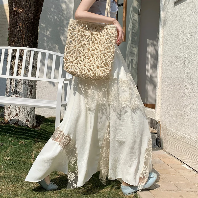YZJNH 2026 Summer New Skirt Women's White Skirt Heavy duty Irregular Lace Lace Cake Skirt Large A-line Super Long Skirt