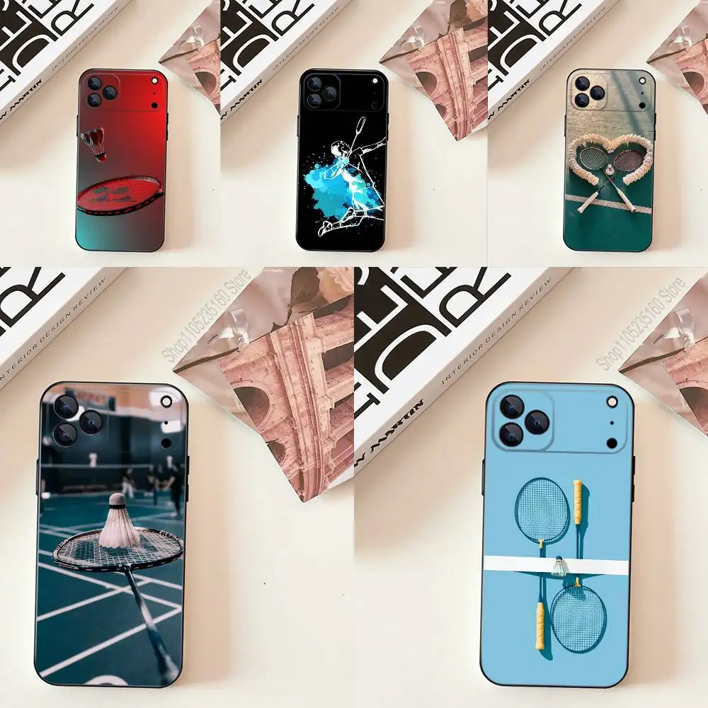 

Sport Badminton C-Cool Phone Case For iPhone 11,12,13,14,15,16,17,Pro,Max,Plus,E,SE4,Air,Mini Black Soft Cover