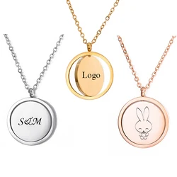 Custom Engraved Rotatable Round Necklaces for Women Men Polishing Stainless Steel Metal ID Tag Pendant Jewelry Gift Waterproof