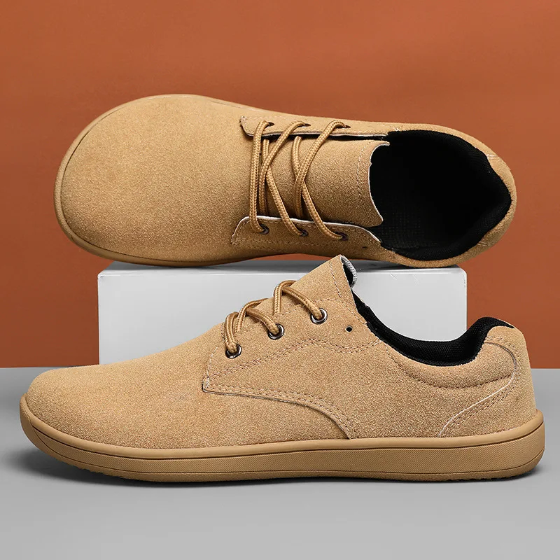 

Mens Khaki Suede Leather Casual Shoes Lightweight Lace-Up Sneakers Comfortable Soft Soled Low-Top Footwear for Men Walking Shoes