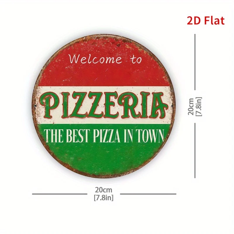 2D Flat Print, Welcome to the Pizza Shop, Metal Sign Design, Suitable for Home, Office, Bedroom Decoration, Coffee Shop Decorati