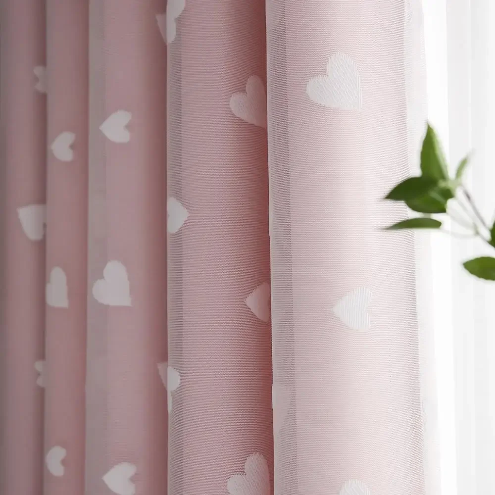 Korean White Love Heart Cartoon Tulle Curtains For Baby Girls Children's Bedroom Soft Mesh Jacquard Living Room Voile Fabric #30