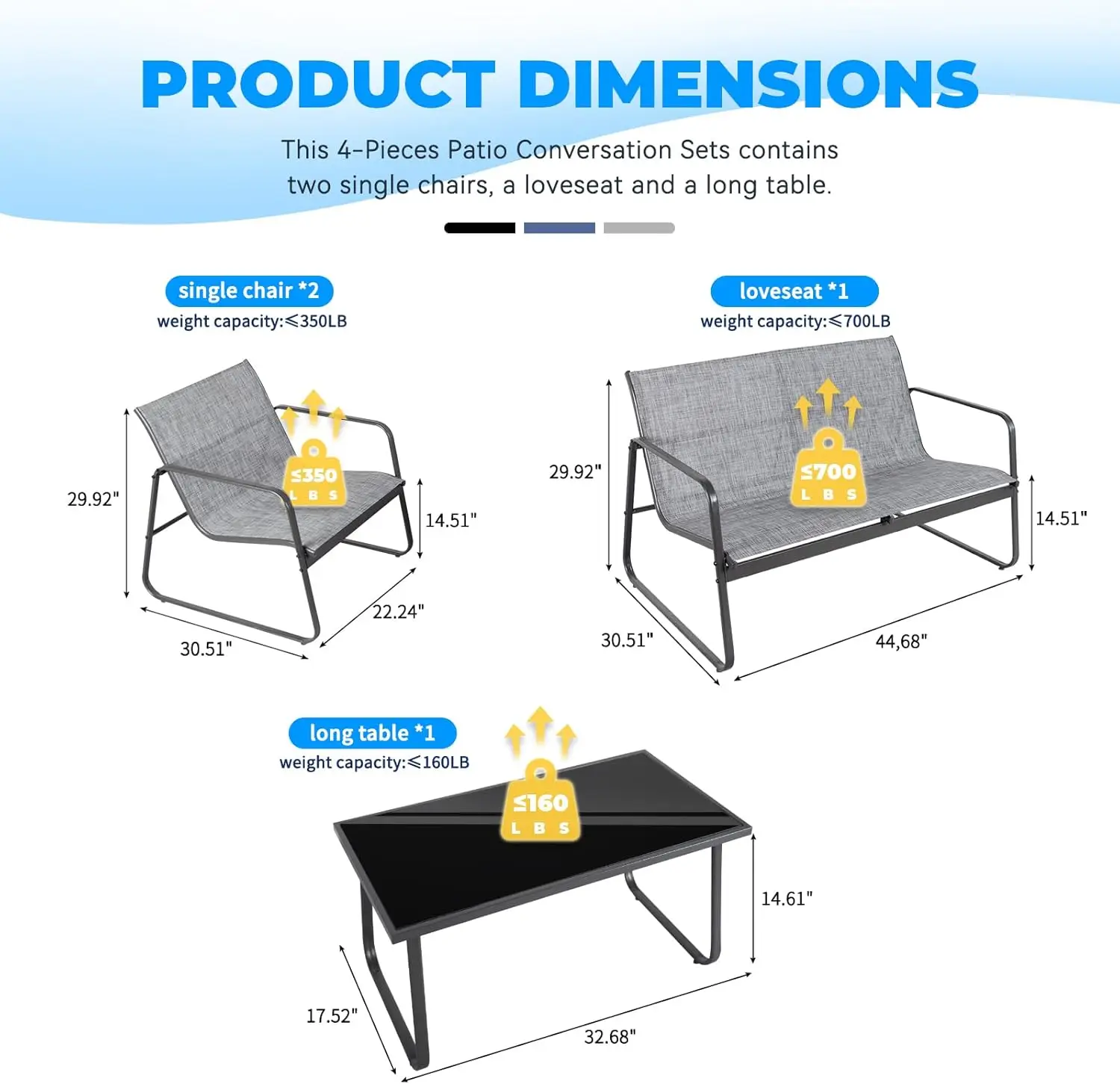 Dumos 4 Pieces Patio Furniture Set Outdoor Patio Conversation Sets Poolside Lawn Chairs With Glass Coffee Table Porch Furniture