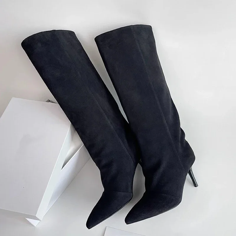 Aneikeh 2026 موضة الشتاء أشار تو الركبة عالية النساء الأحذية رقيقة الكعوب أحذية الإناث التجاعيد الجوارب الطويلة Zapatos De Muje #6
