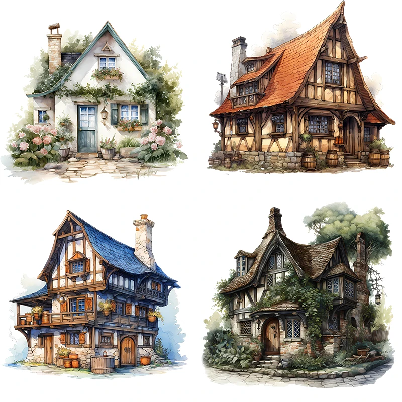 Three Ratels QA18 Nostalgic pastoral style  Hometown houses watercolor art wall stickers self-adhesive