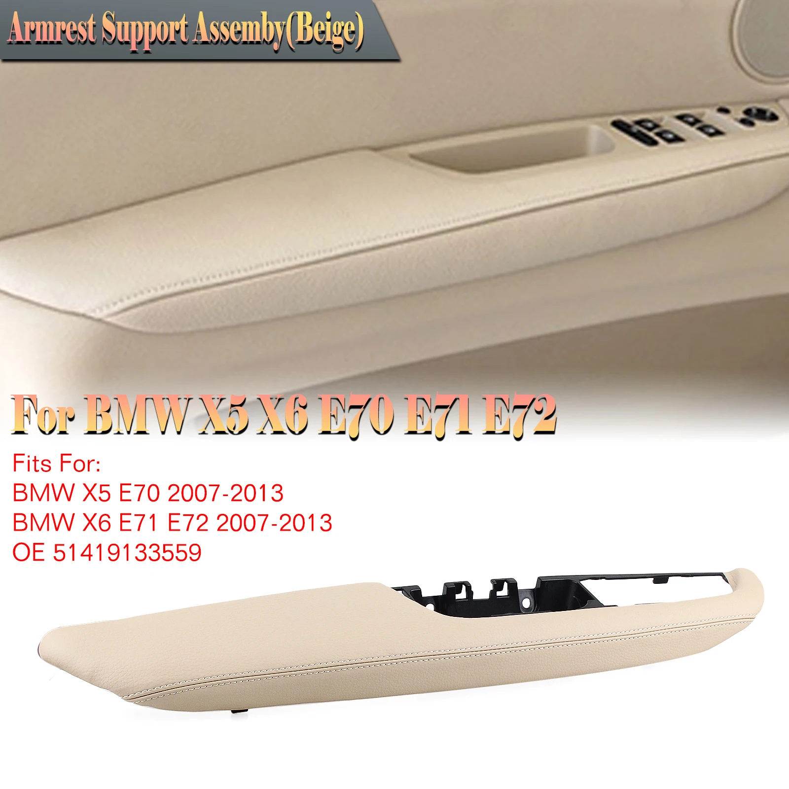 

For BMW X5 E70 X6 E71 E72 2007 2008 2009 2010-2013 LHD Inner Front Left Door Armrest Support Assemby Handle Panel Cover Frame