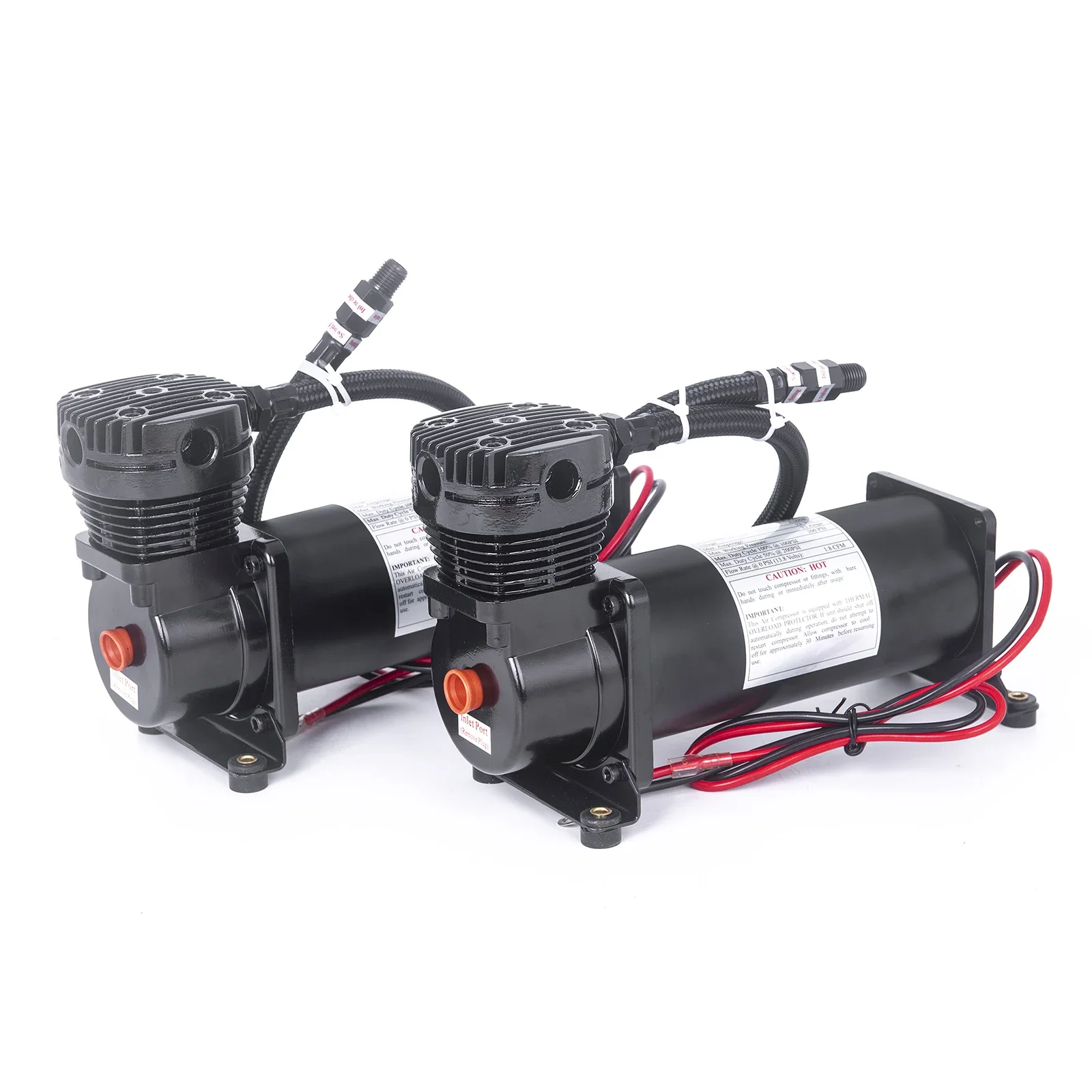 2PCS/lot 12V Car Air Suspension Compressor 200 PSI with 1/4 NPT Stainless Steel Braided Hose Onboard Air Compressor Heavy Duty