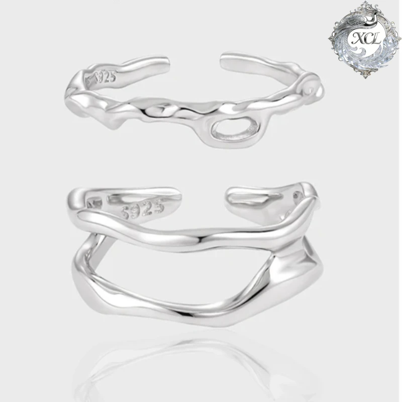

Кольцо XCL S925 из стерлингового серебра, гипоаллергенное, двойное, полое, складное, открытое, в стиле INS, для повседневной носки, подарок