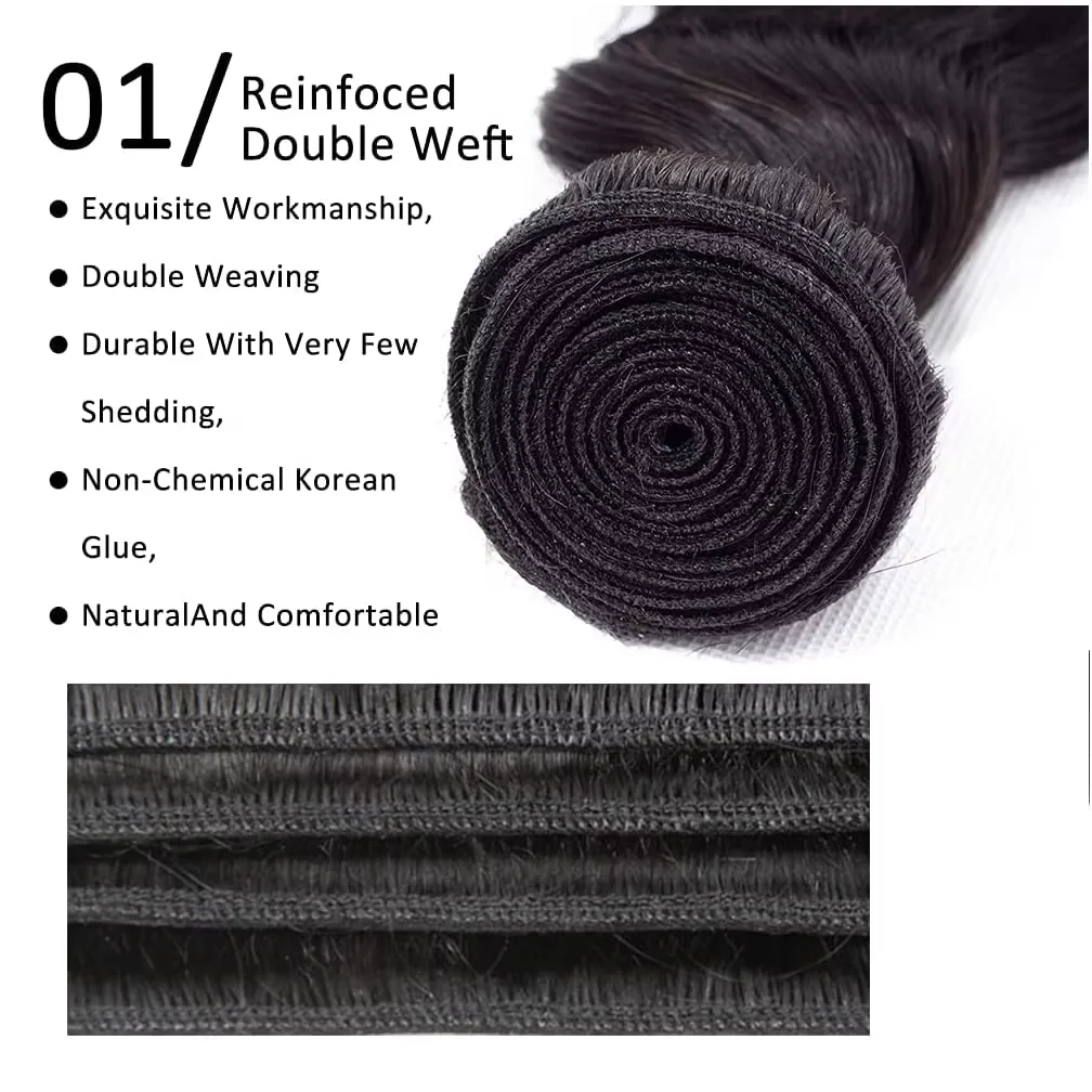 16Aルーズディープウェーブ人毛束 30インチ 34インチ 生バージン100%人毛ウォーターウェーブナチュラルブラック束エクステンションお得