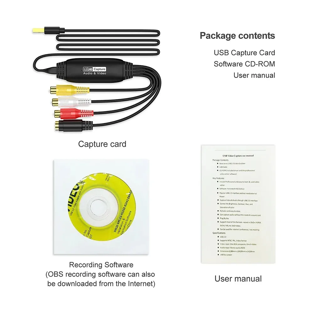 USB Video Capture Card VHS TV DVD VCR Audio Recording Adapter S-video A/V 3RCA To USB Video Converter for Laptop Desktop PC image 5