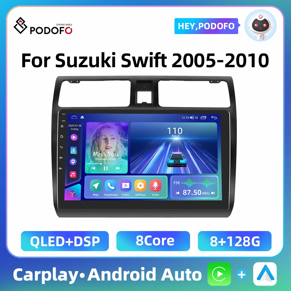 Podofo 10.1'' Android Car Radio For Suzuki Swift 2005-2010 2Din Multimedia Player Carplay Android Auto WIFI GPS DSP Car Stereo