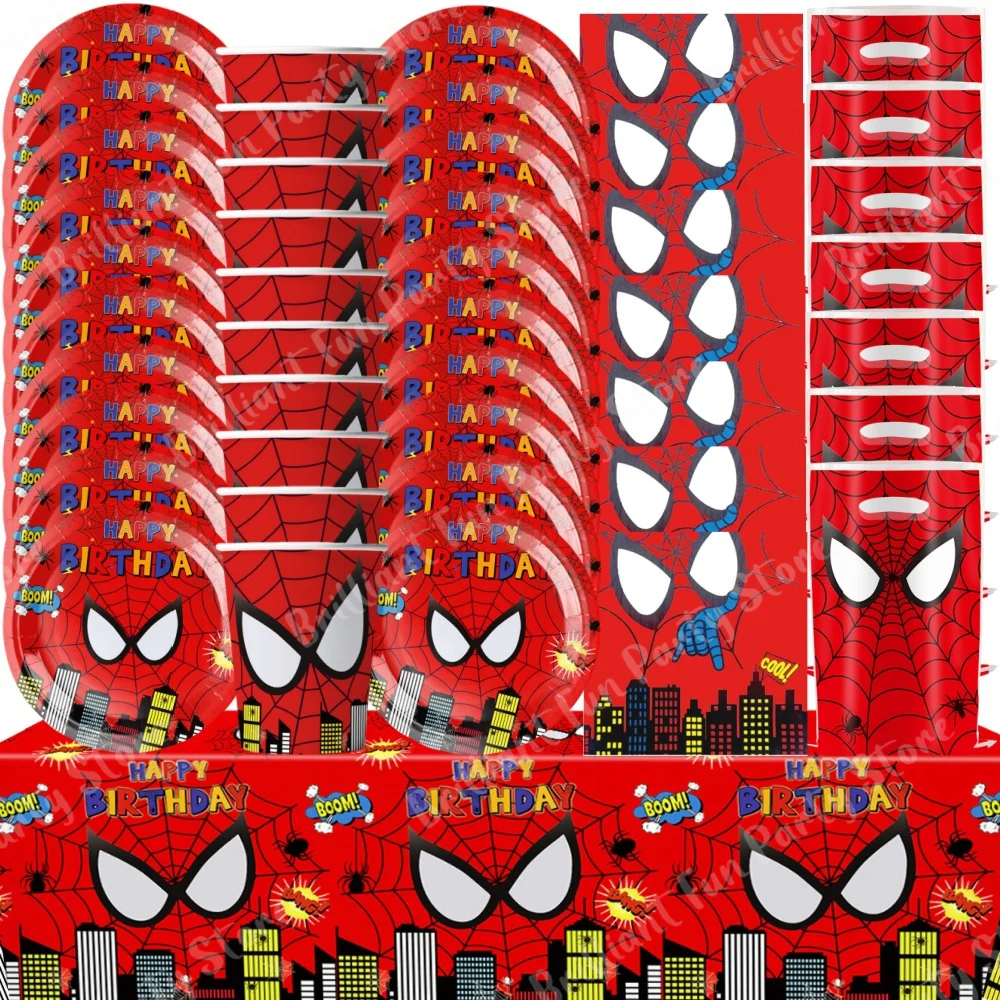 81Pcs Disney Spiderman  Birthday Party Decorations Paper Disposable Tableware Set For Kids Baby Shower Superhero Party Supplies