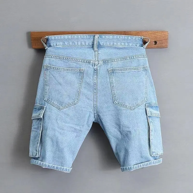 Sesso all'aperto cavallo aperto pantaloni Cargo erotici estate Multi-tasca abbigliamento da lavoro Jeans pantaloncini uomo pantaloni larghi della tuta Denim Y2k Streetwear