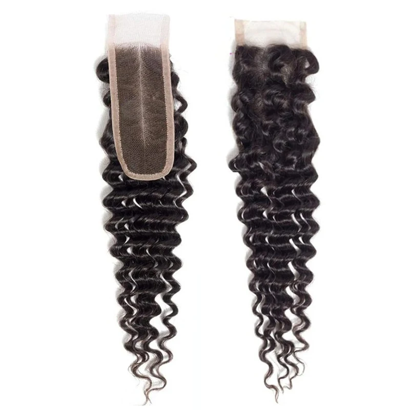 2 × 6 レース閉鎖ディープウェーブ 100% 人毛事前摘み取られた生え際ブラジルバージンヘアソフト透明レース閉鎖女性のための