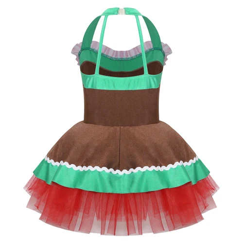 Imagen 2 del producto Disfraz de hombre de jengibre sin mangas con cuello Halter para niña, tutú de malla con forma de corazón, leotardo, vestido de baile, Ropa de baile para patinaje artístico