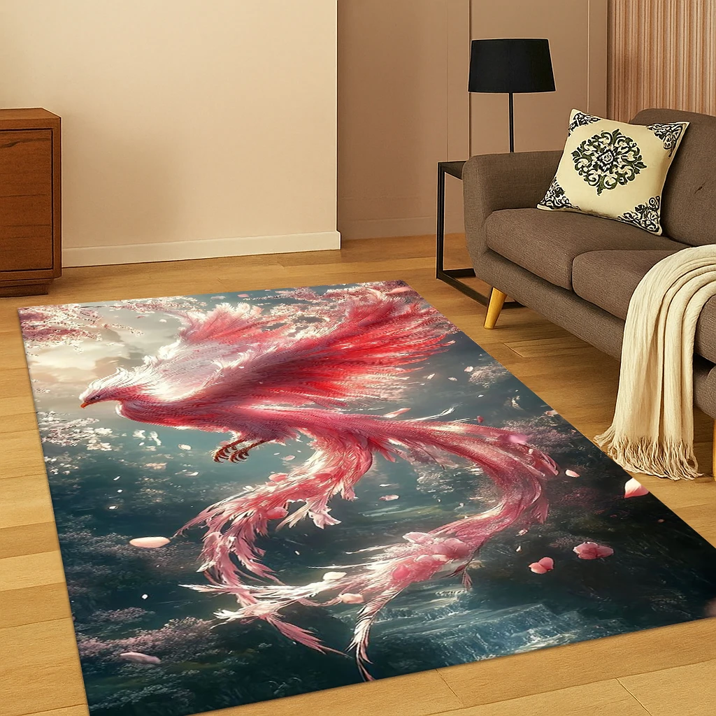 3D Fantasy Cartoon Phoenix Vogel Teppich Teppich für Wohnzimmer Sofa Zuhause Schlafzimmer Küche Fußmatte Dekor, Spielzimmer rutschfeste Bodenmatte