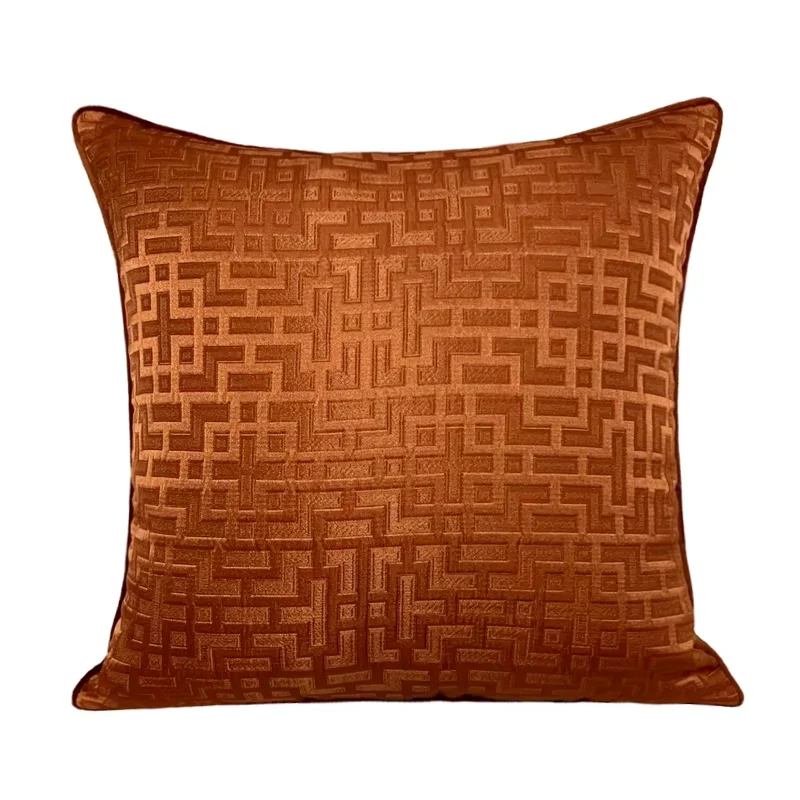 Contemporary Orange Red Geometric Pillow Case Woven Jacquard Velvet Home Cushion Cover Decorative 45 X 45 cm 1 Pc Pack