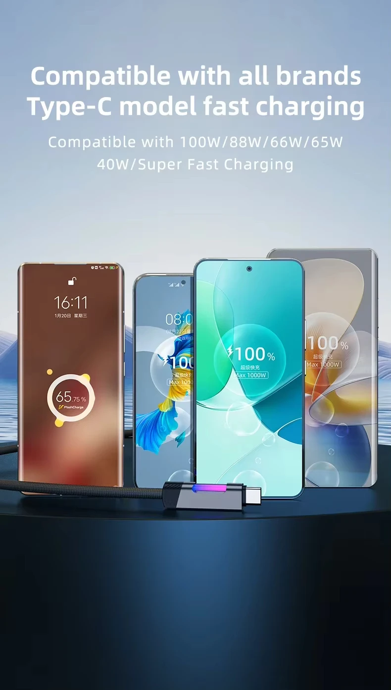 NNBILI NEW RGB Fast Charging Cable 100W A-C and 60W C-C Charging Cable Fast Charging Cable, for Xiaomi Huawei OPPO Oneplus Cable