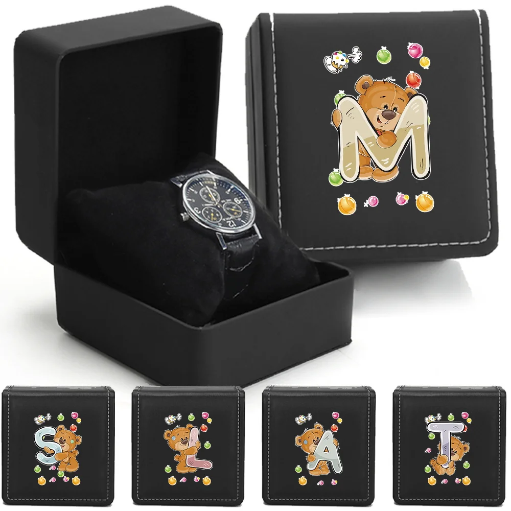 

Portable Travel Watch Organizer with Pillow Unique Storage Box Elegant Lovers Watch Box Classic Valentine Day Gift Bear Pattern