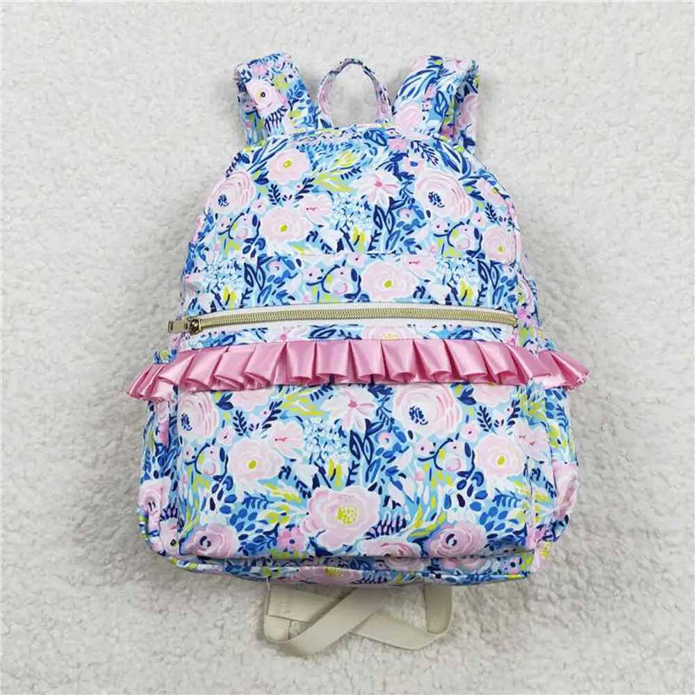 

Baby Kids Girls Backpack with Blue Purple Flowers Design Soft Kids Shoulder Bag for Girls Kids School Bag10*13.9*4 inches
