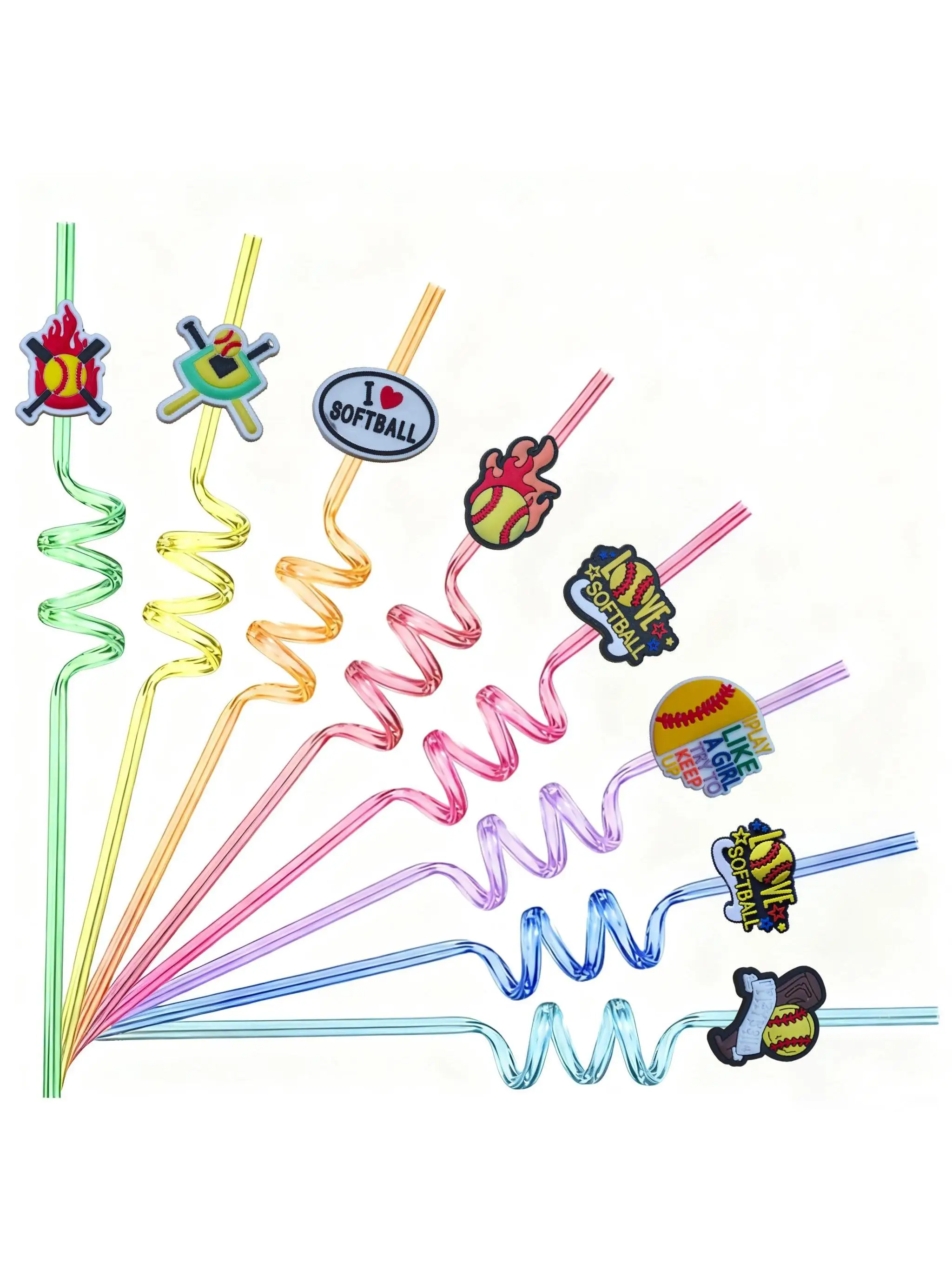 

temusoftball softball spiral straws, creative straws, cross-border bestsellers, festival party cartoon straws, PVC soft rubber