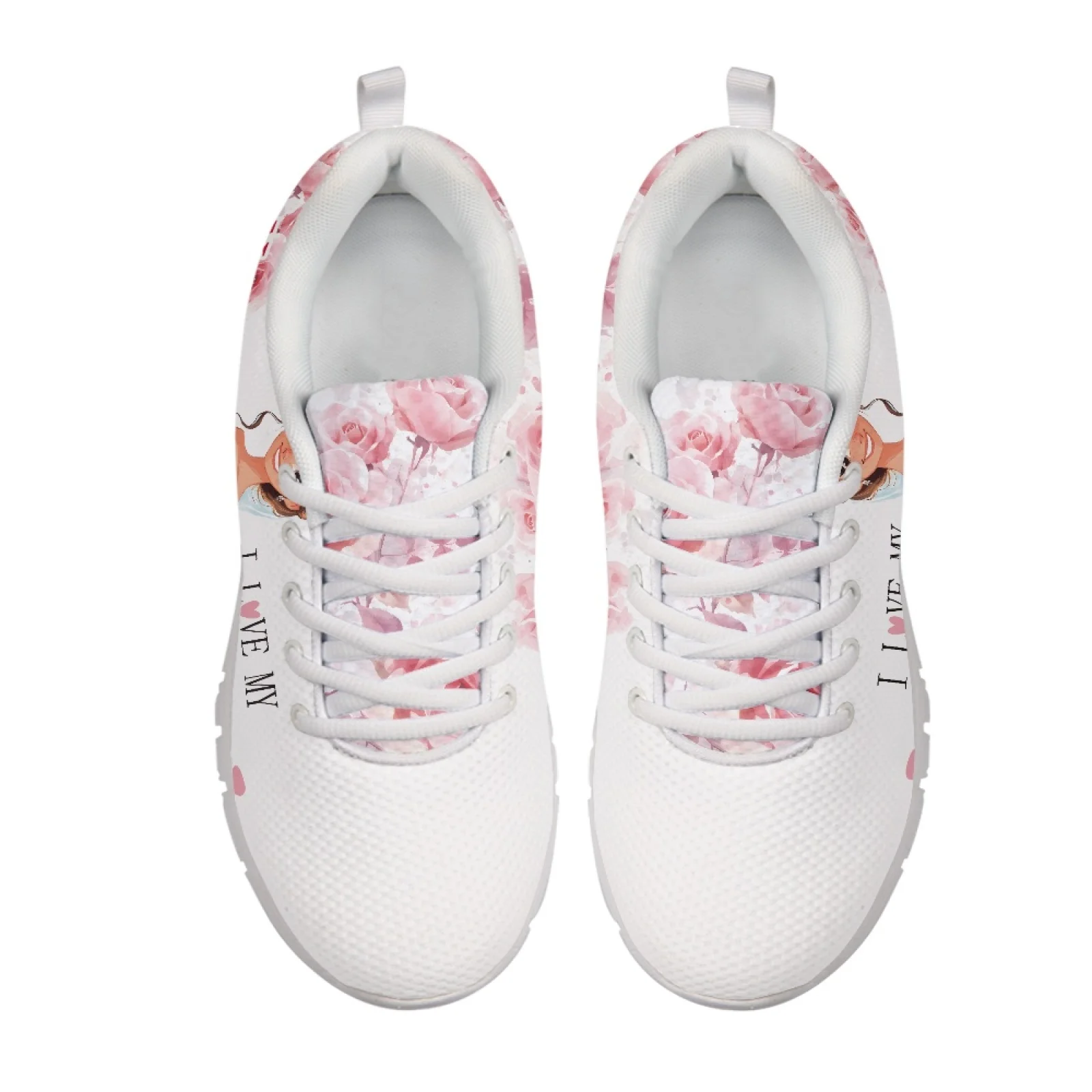 Coloranimal Pink Rose Heart Walking Sneakers, Breathable Mesh EVA Sole Athletic Tennis Shoes for Gym and Casual Running