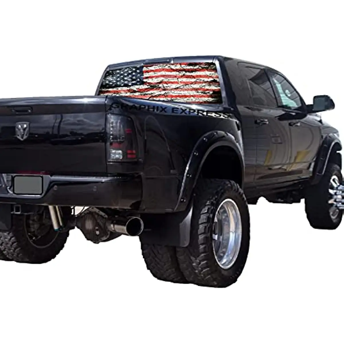 GRAPHIX EXPRESS Truck Back Window Graphics - American Flag Decal (P530) - Patriotic Red, White, and Blue USA Flag - Universal Se