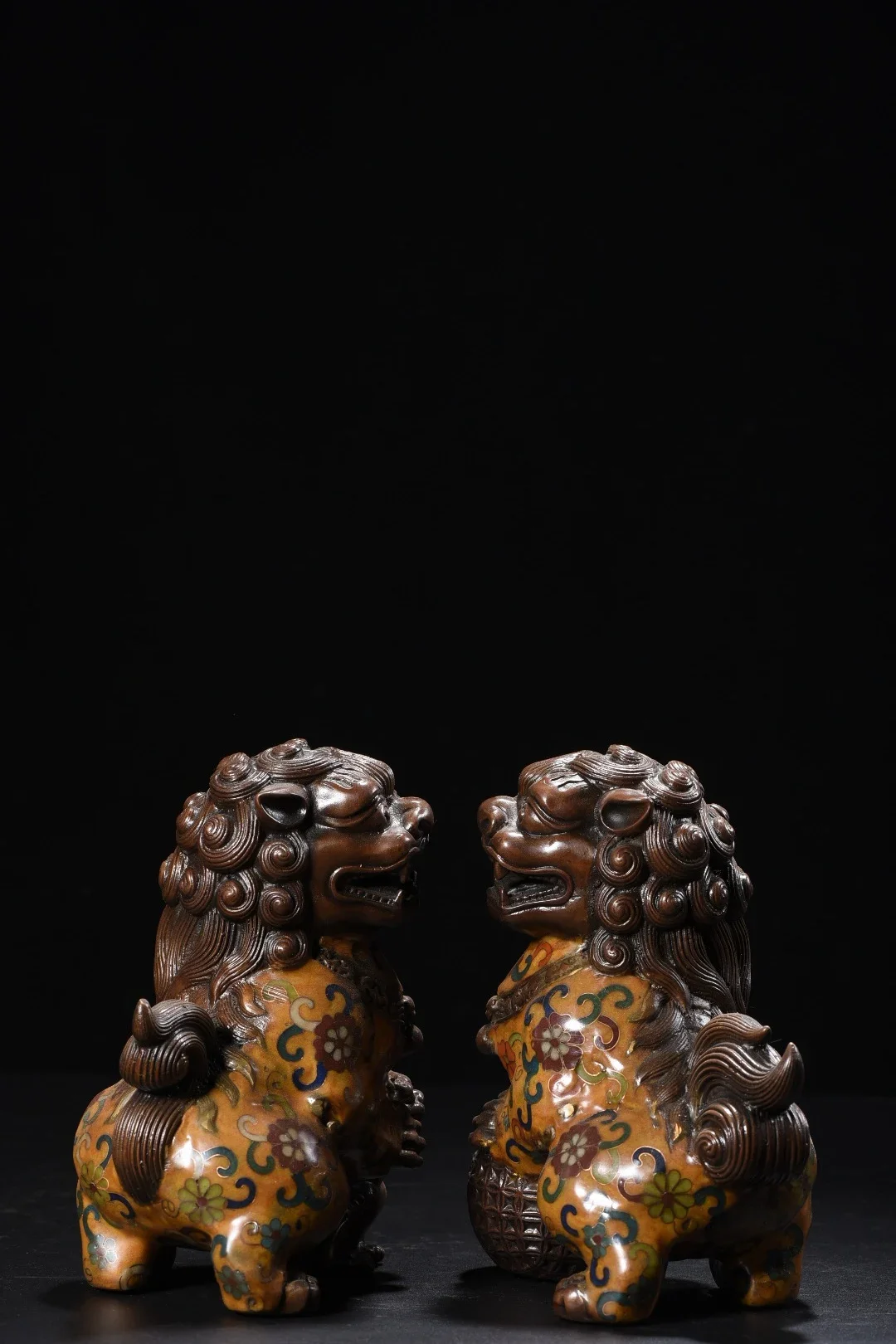 

7 "Xizang народная старая бронза Cloisonn, эмалированная цветочная текстура, статуя льва, пара дверей, Бог, Лев, смотрите дверь, городской дом