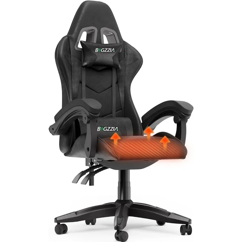 Gaming Chair with Heated Cushion, Ergonomic Video Game Chairs with Pillow and Lumbar Support, Racing Style Height Adjustable