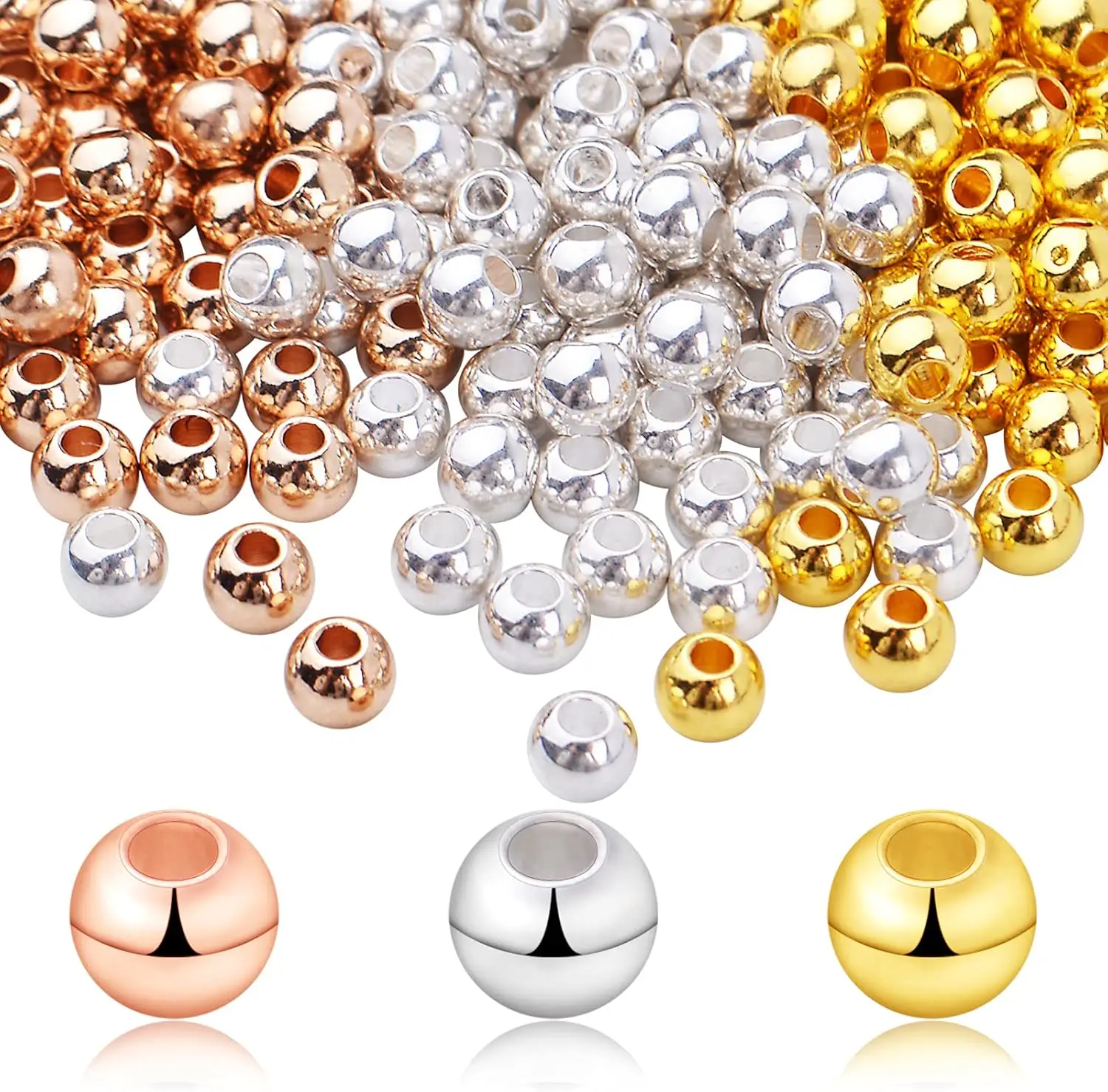 

300pcs Round Spacer Beads Brass Ball Beads Tarnish Resistant Seamless Loose Connector Beads for DIY Bracelet Jewelry Making