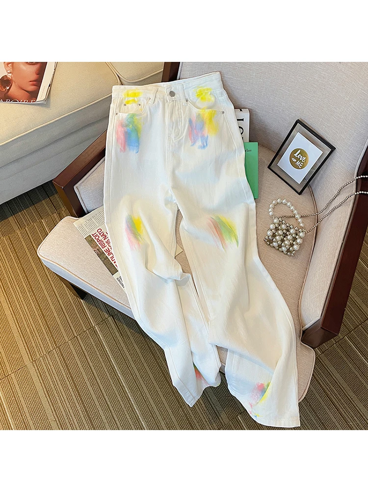 

Casual High Street Tie Dye High Waist Jeans Pants Korean Fashion Women's Harajuku Wide Leg Baggy Y2K Female Denim Trouser