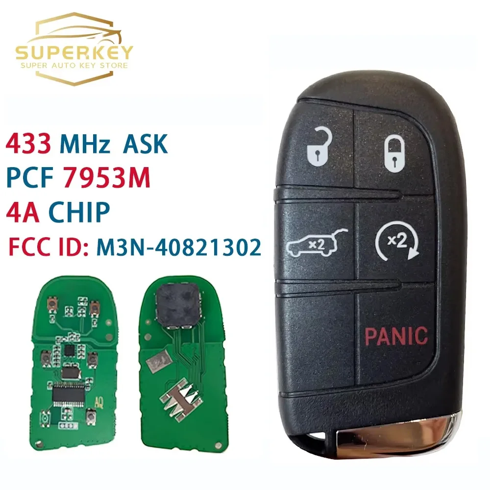 SUPERKEY Keyless zdalny kluczyk samochodowy 433 mhz 4A Chip z ostrzem SIP22 5 przycisków do Jeep Compass Renegade Trailhawk M3N- 40821302
