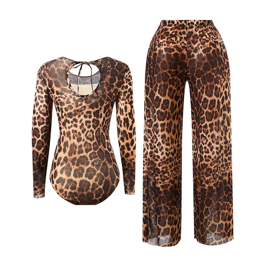 S - XXL 2026 Mit Hose Langarm Leopardenmuster Damen-Badeanzug Einteiliger Badeanzug Weiblicher Badeanzug mit hohem Beinausschnitt Badebekleidung V7349 – Detail 3