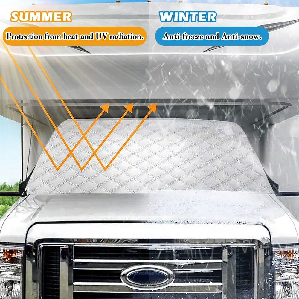 Cotton Liner Windshield Protection Cover for Ford E450 RV 1997-2024, Thicken Winter Snow Ice Prevention Covers Sunshade Cover