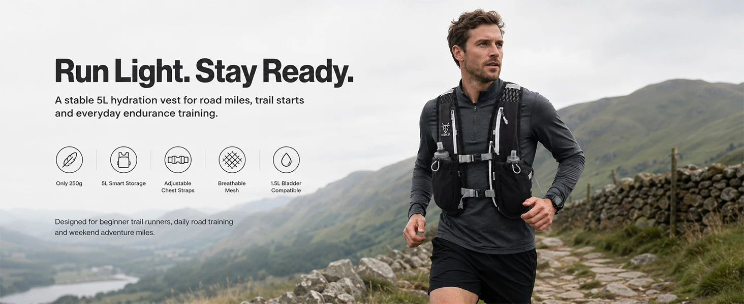 Utobest Trail Running Rucksack 5l ultraleichte Trink weste atmungsaktive Funktions packung für Marathon-Radfahren Wandern – Detail 1