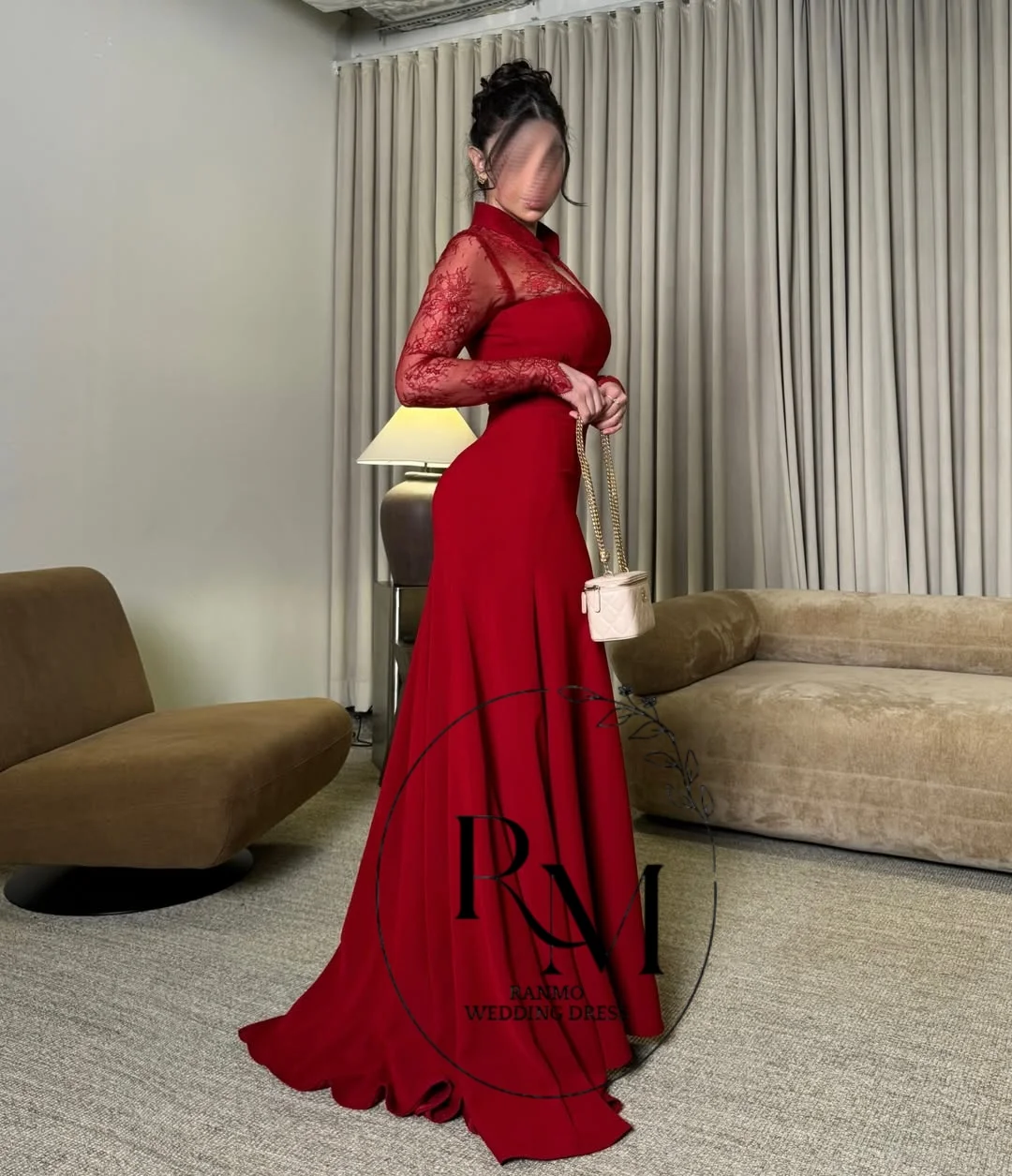 

Ranmo Red Evening Dress Customized V-Neck Lace Long Sleeves Mermaid Maxi Evening Gowns 2026 V Neck Floor Length Jersey Formal
