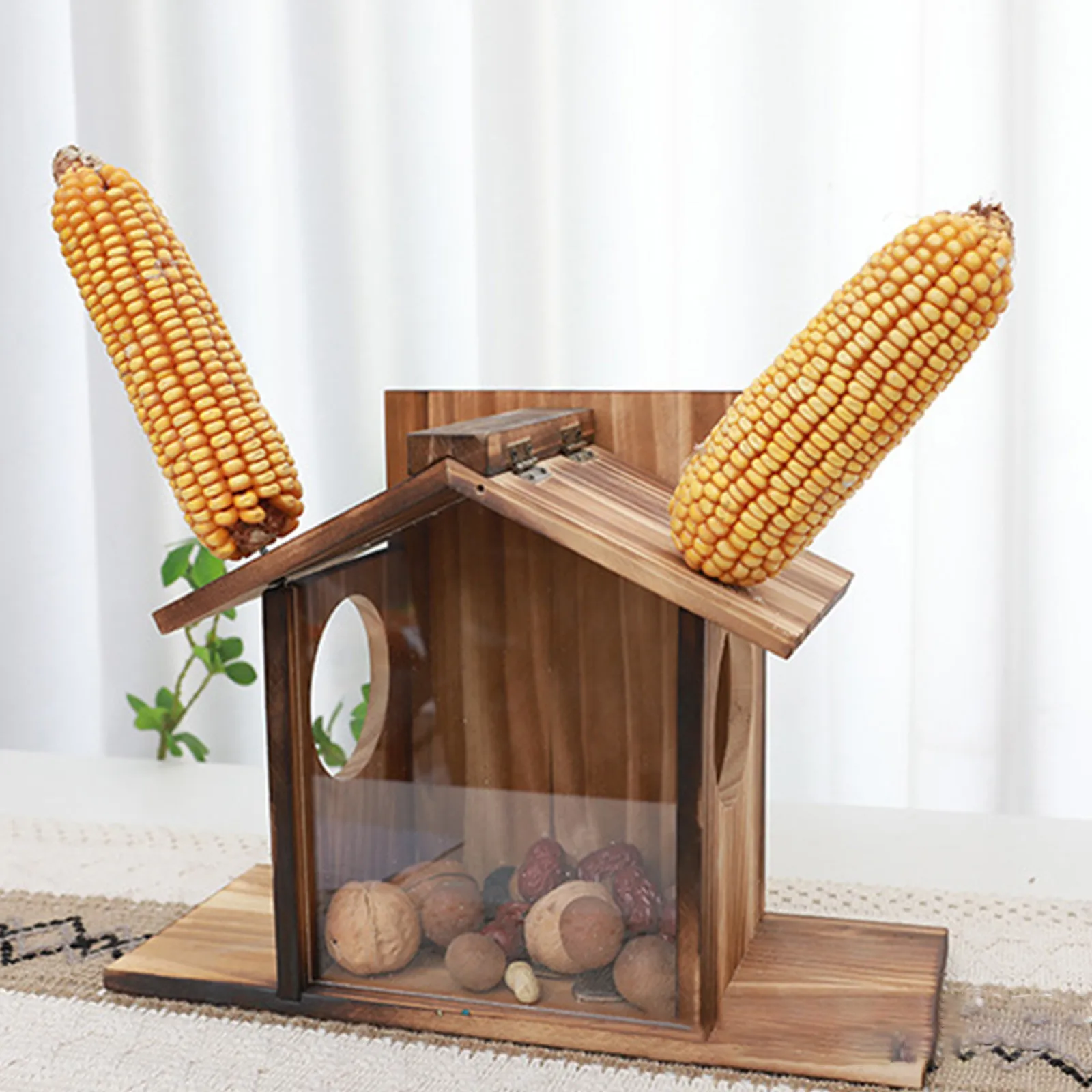 

Bingopaw Wood Squirrel Feeder Outside Winter Wooden Chipmunk Feeder Corn Peanuts